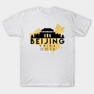 Beijing China Skyline Map Art T-Shirt